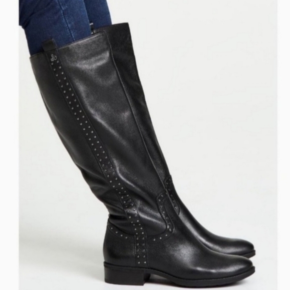 NEW Sam Edelman Prina Studded Black Riding Boots - Picture 1 of 7